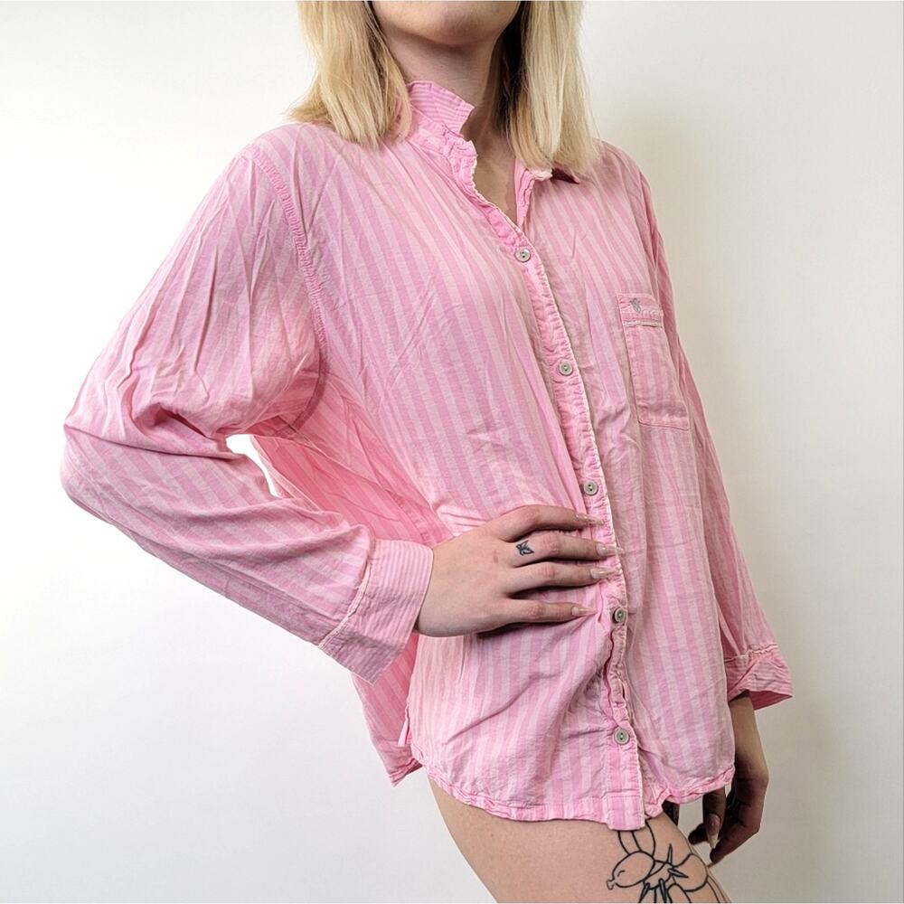 Victoria's Secret Pink Pajama Striped Button Down Sleep Shirt - L - Picture 2 of 6